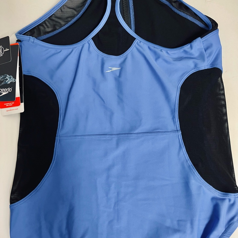 Speedo NWT Power Flex ECO Violet bluish colar and Black Athletic Swimsuit SIZE M - Picture 9 of 9